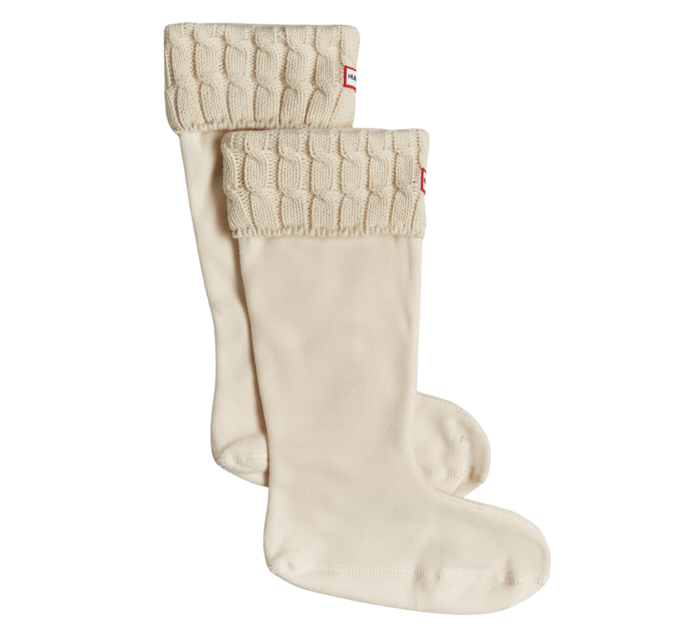 6 Stitch Cable Tall støvlestrømper - Hunter White